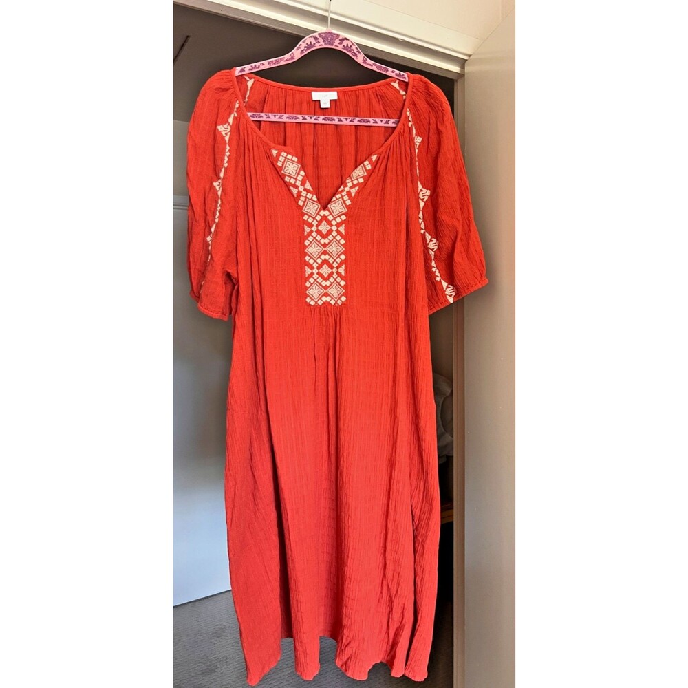 Women’s Red Embroidered Boho Maxi Dress